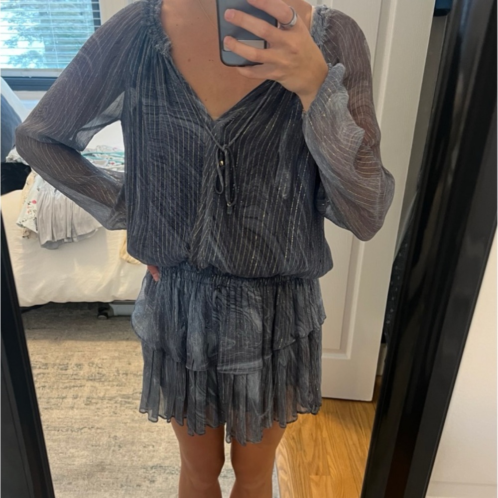 LoveShackFancy Sheer Gray Mini Dress